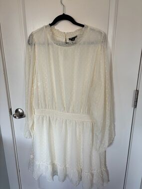 City Chic Ivory Swiss Dot Long-Sleeve Smocked Waist Dress